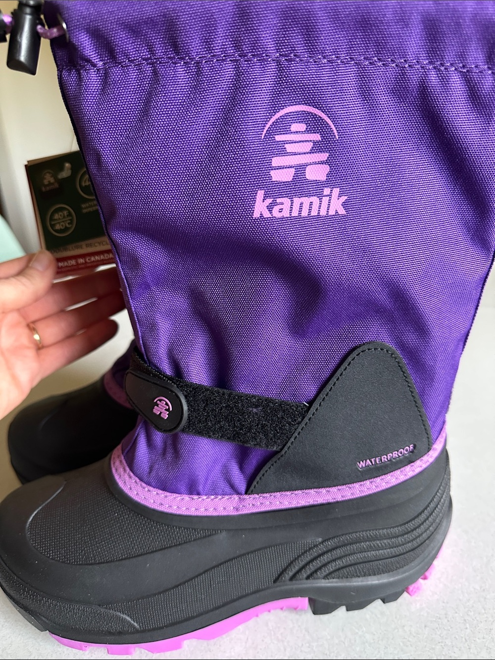 Kamik Purple and Black Kids Waterproof Snow Boots